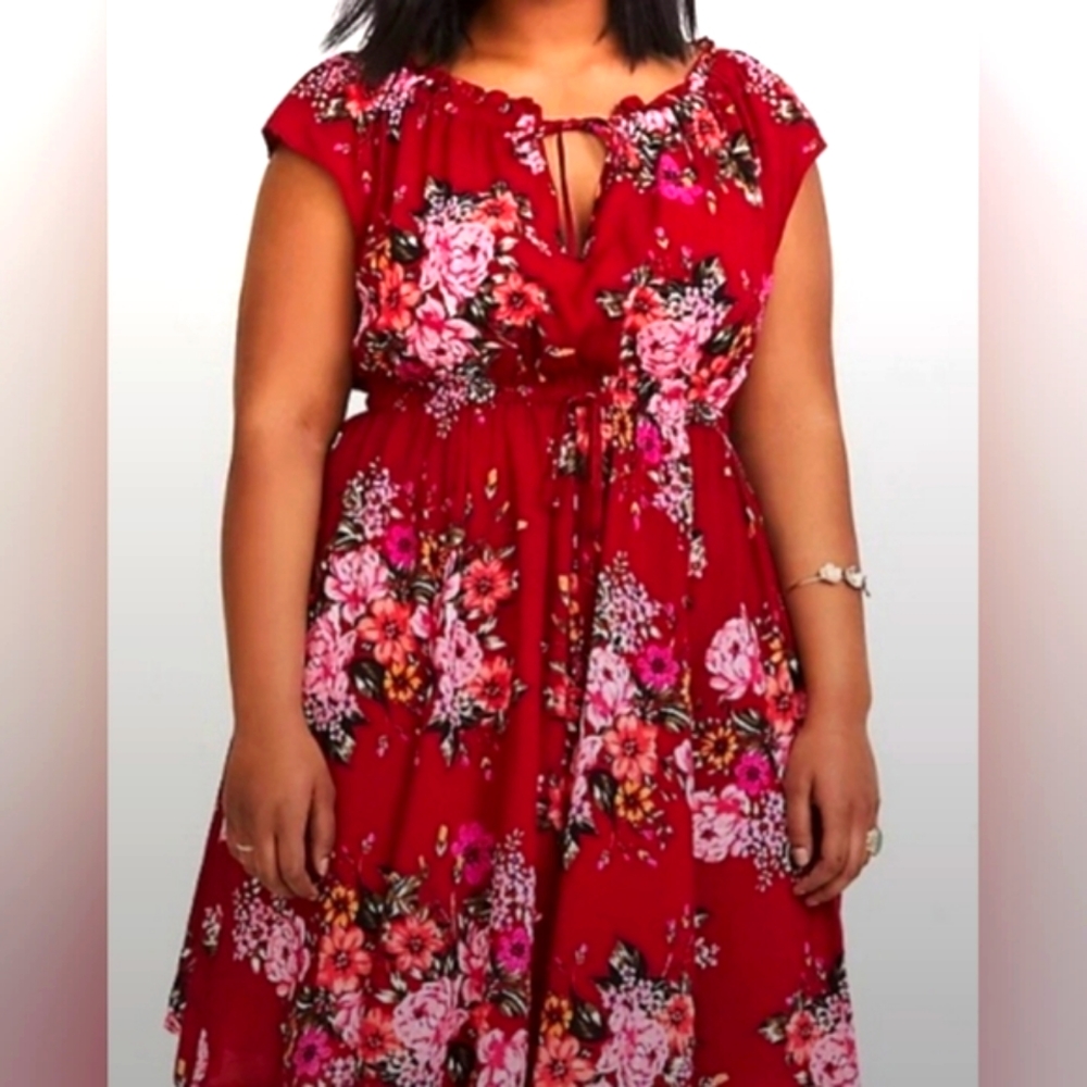 Torrid Mini Challis Tie-Front Skater Dress. Plus size 1